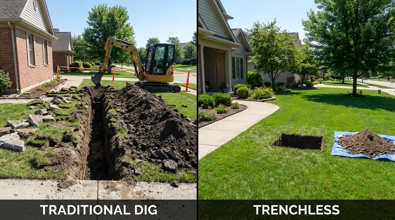 Trenchless sewer repair with minimal yard damage versus traditional excavation in Pine Beach, NJ
